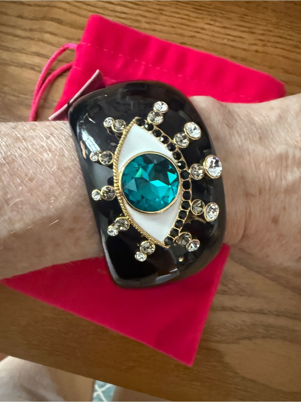 Kurt Geiger Black Resin Bracelet with Teal Gem and Clear Crystals - Picture 4 of 8